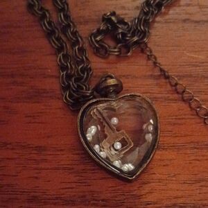 Vintage-Inspired Heart Necklace with Key and Pearls